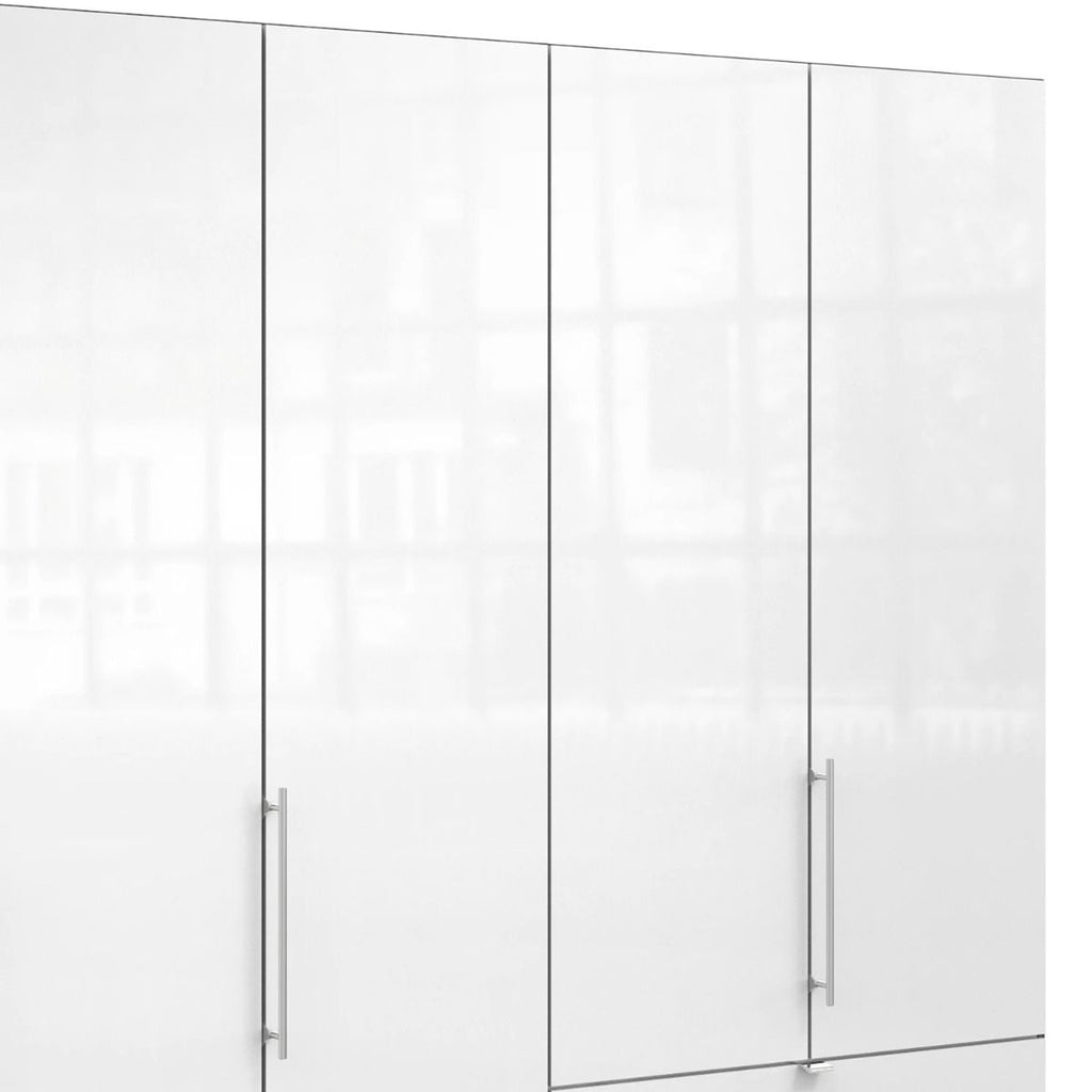 Oakwood Wiemann Loft White Glass Front 250CM Bi-Folding Doors Wardrobe With Drawers