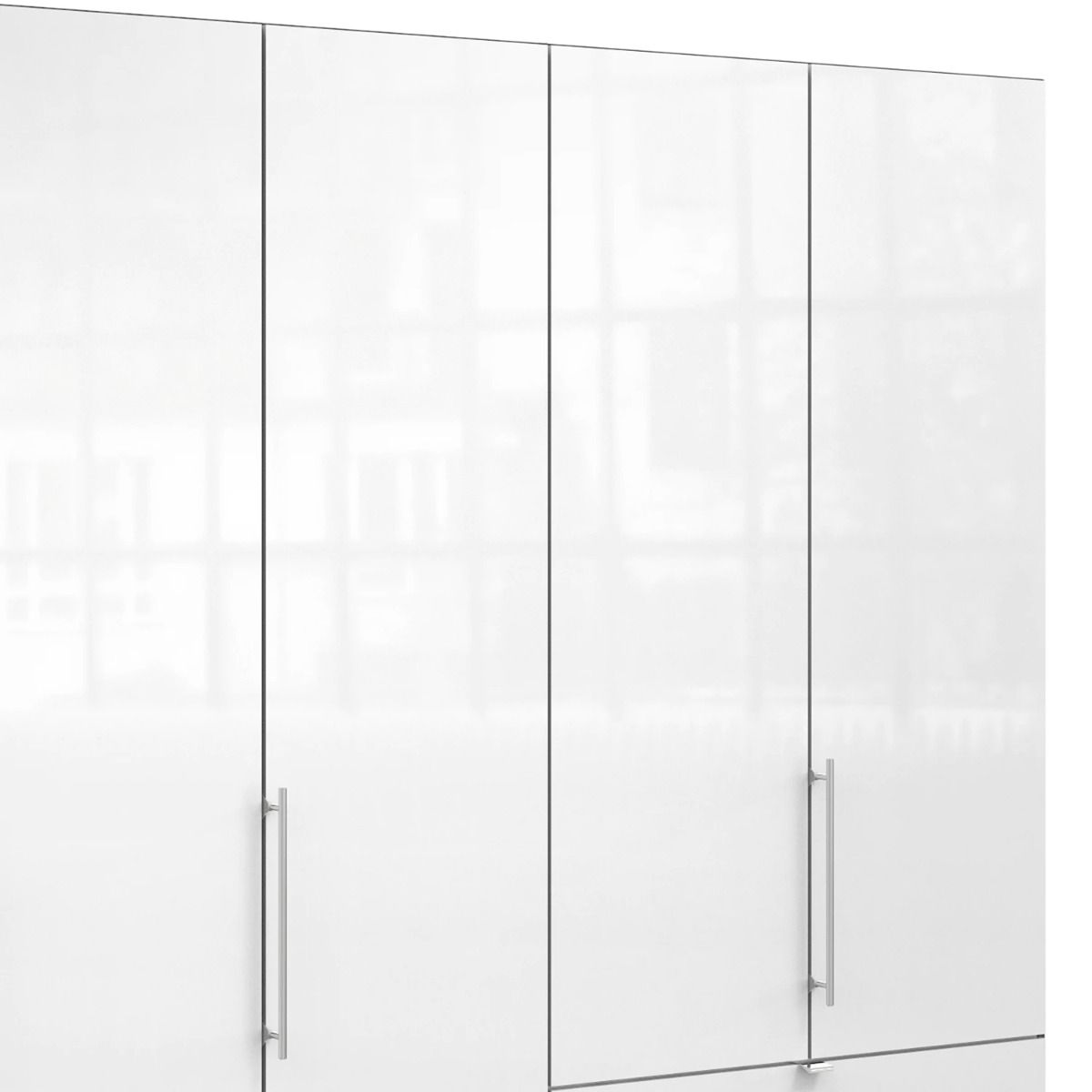 Oakwood Wiemann Loft White Glass Front 250CM Bi-Folding Doors Wardrobe With Drawers