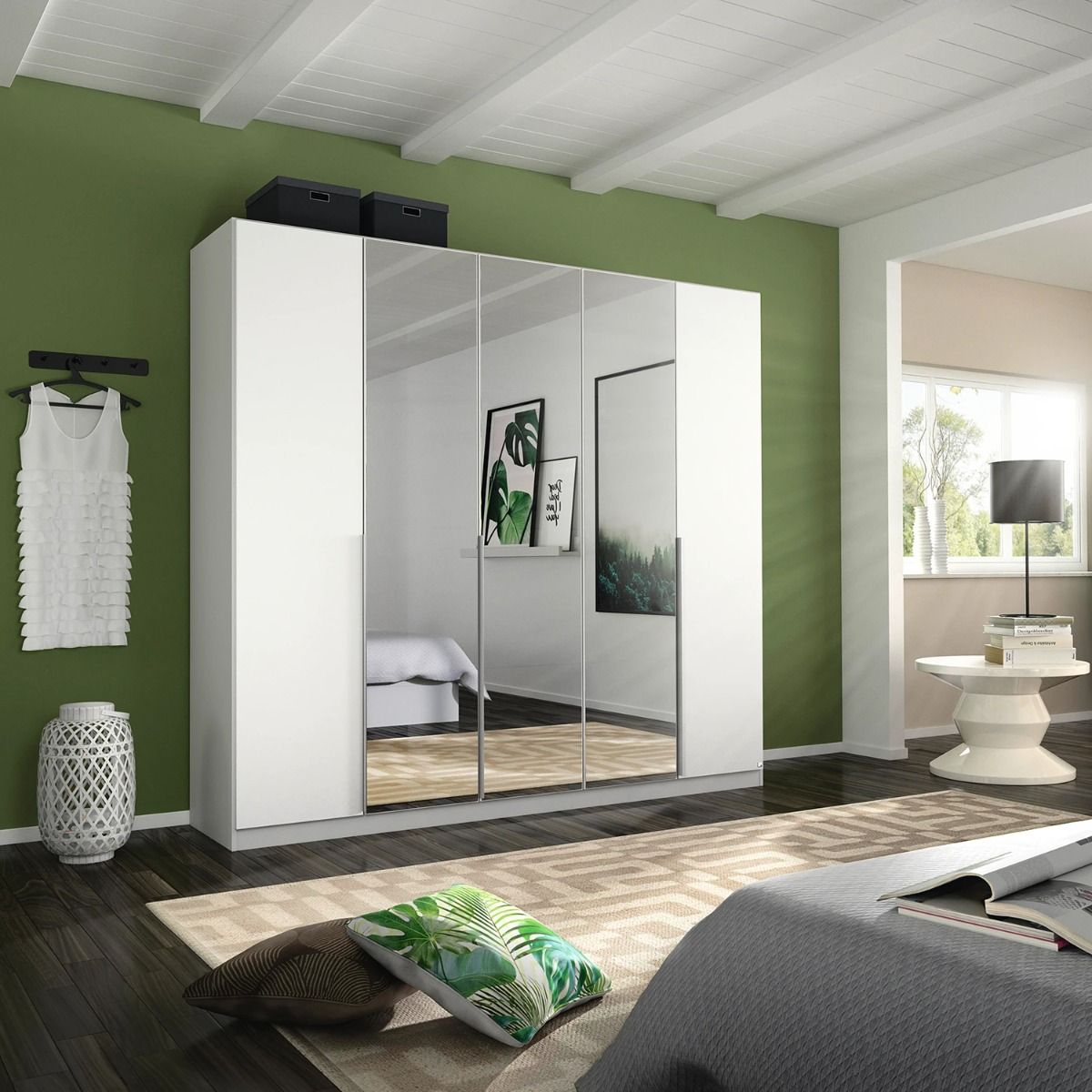 Oakwood Rauch Alabama Alpine White and Mirror 5 Door Hinged Wardrobe