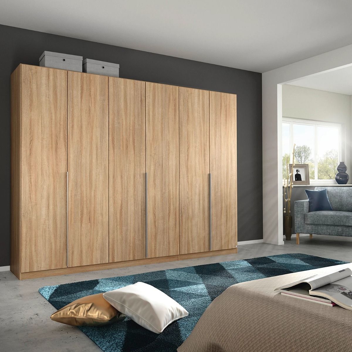 Oakwood Rauch Alabama Sonoma Oak 6 Door Hinged Wardrobe