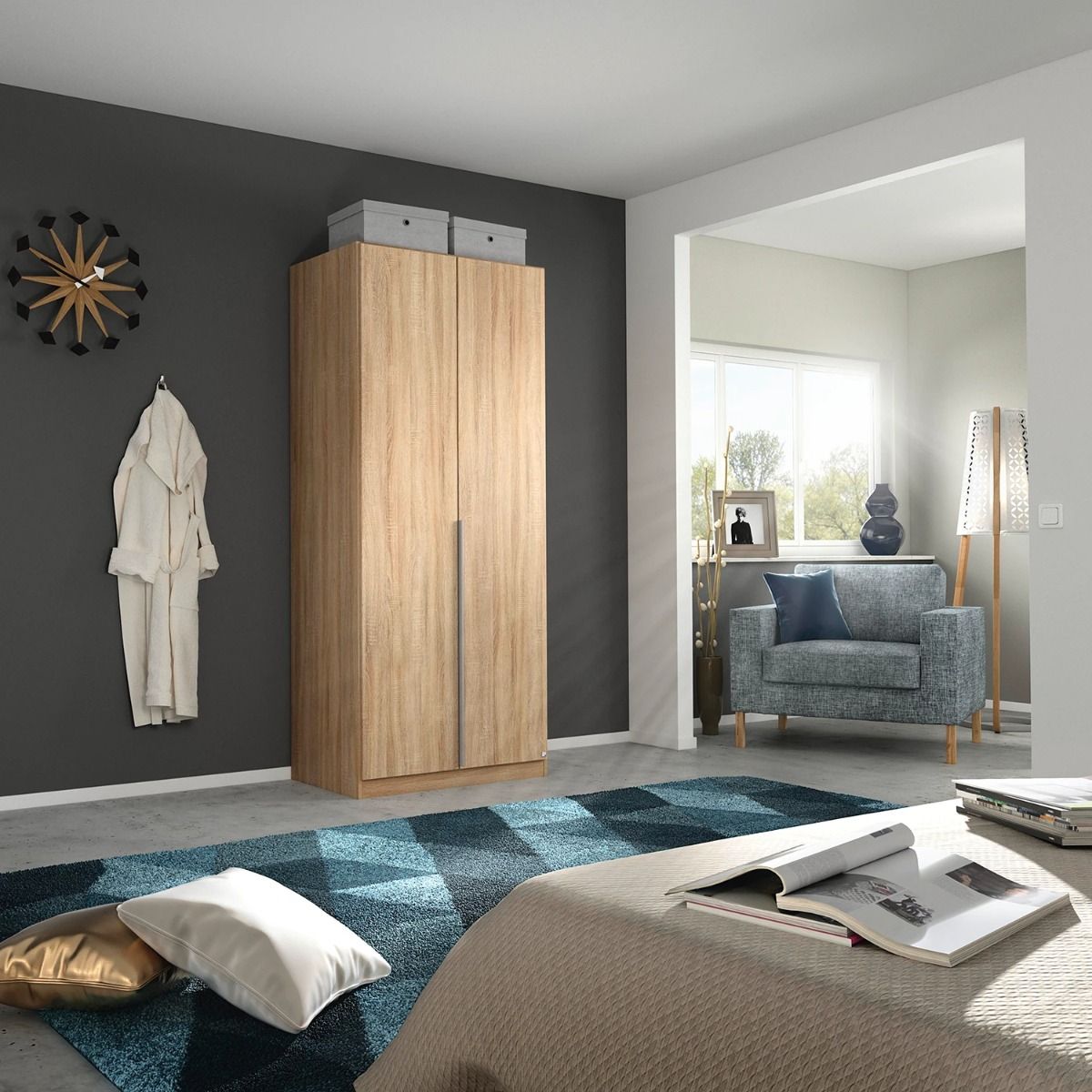 Oakwood Rauch Alabama Sonoma Oak 2 Door Hinged Wardrobe