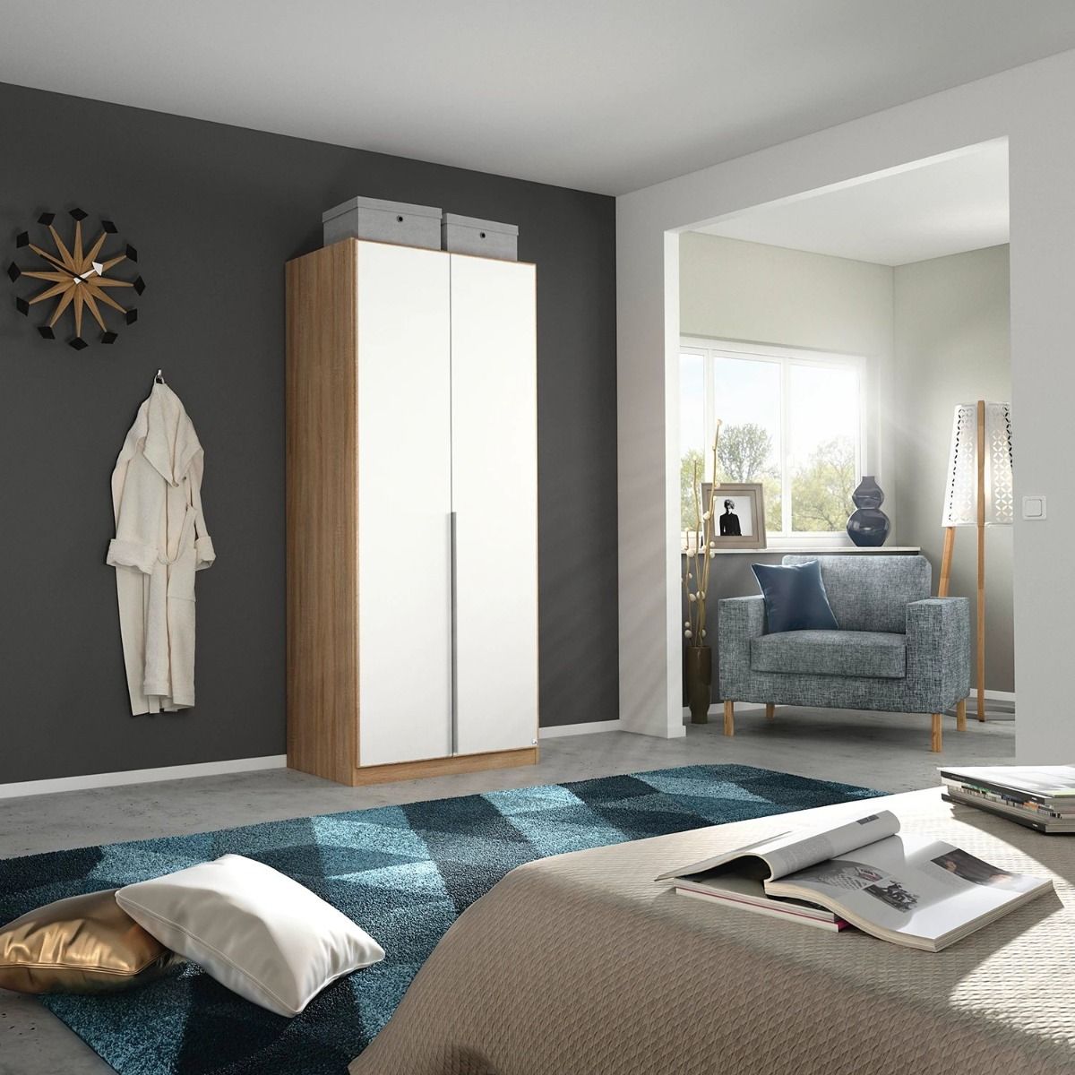 Oakwood Rauch Alabama High Gloss 2 Door Hinged Wardrobe