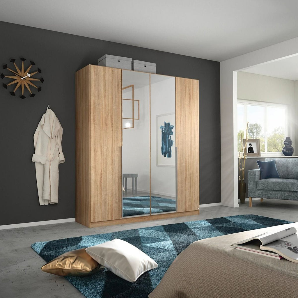 Oakwood Rauch Alabama Sonoma Oak With Mirror 4 Door Hinged Wardrobe