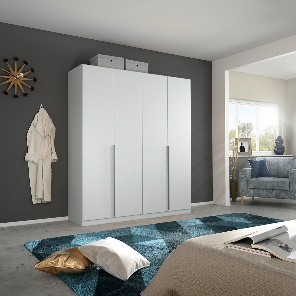 Oakwood Rauch Alabama Silk Grey 4 Door Hinged Wardrobe