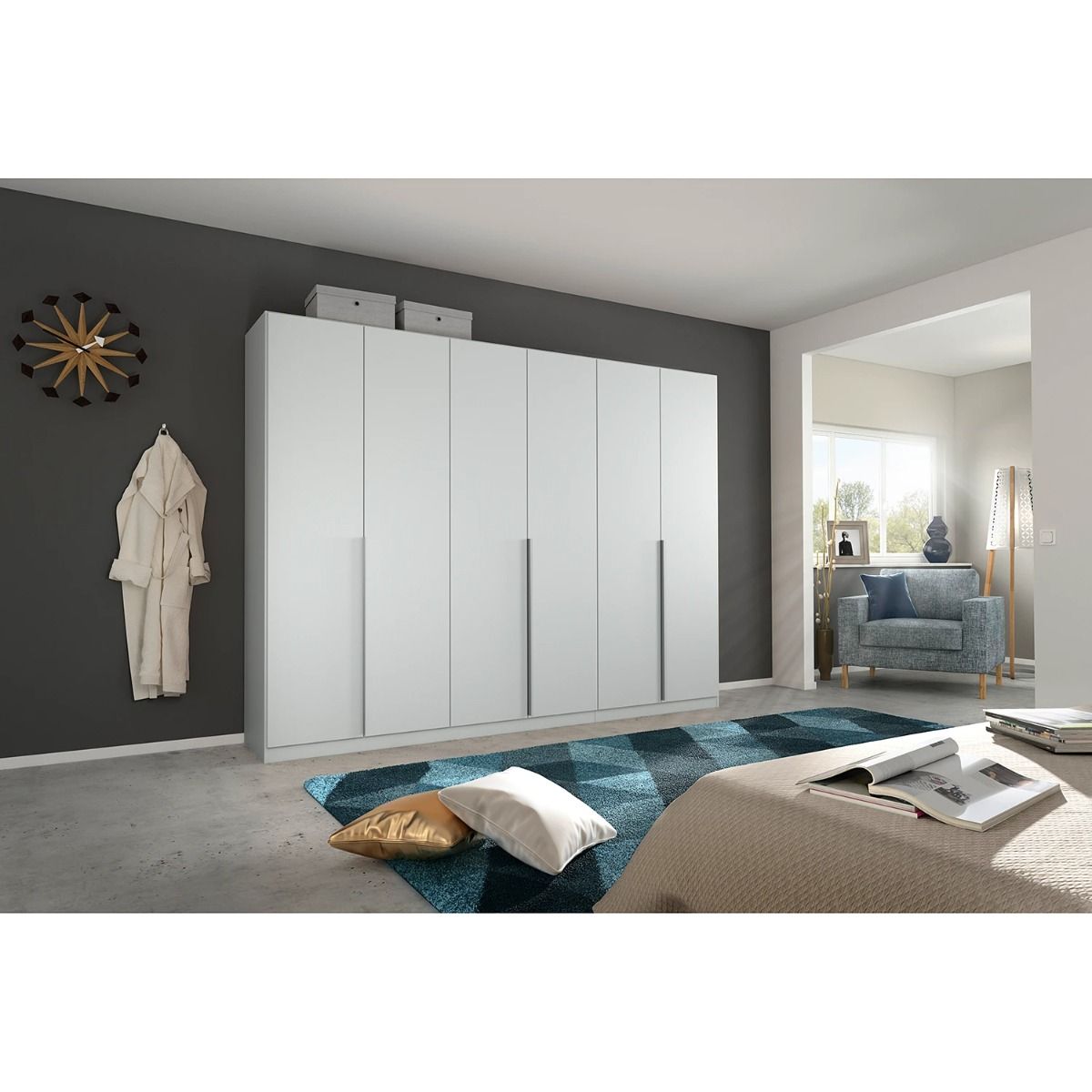 Oakwood Rauch Alabama Silk Grey 6 Door Hinged Wardrobe