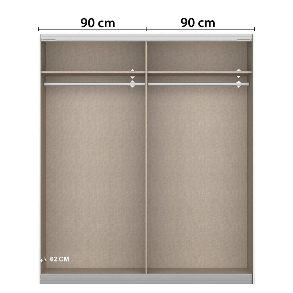 Oakwood Rauch Luma 181cm 2 Door Sliding Wardrobe with 1 Decor Door and 1 Mirror Door