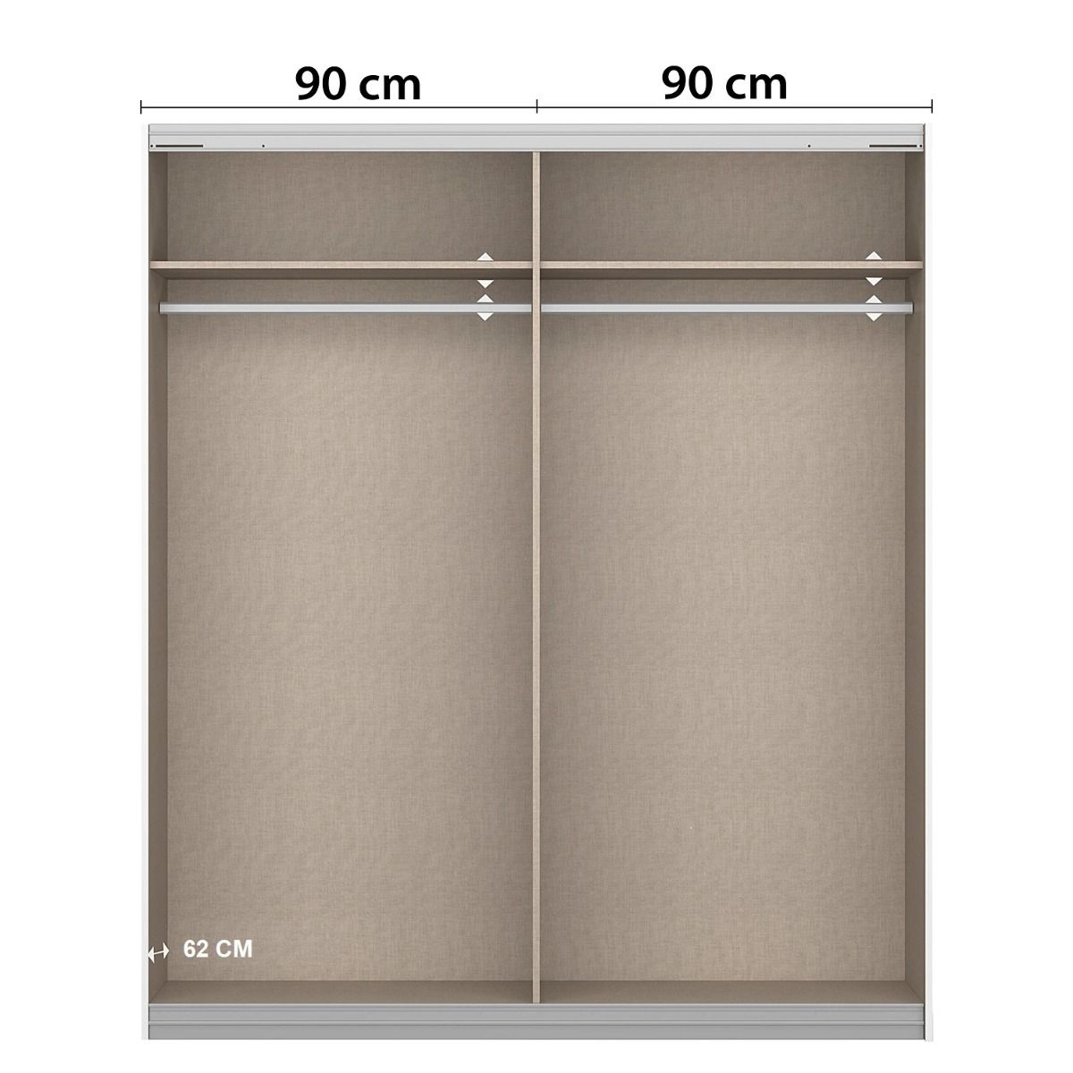 Oakwood Rauch Luma 181cm 2 Door Sliding Wardrobe with 1 Decor Door and 1 Mirror Door