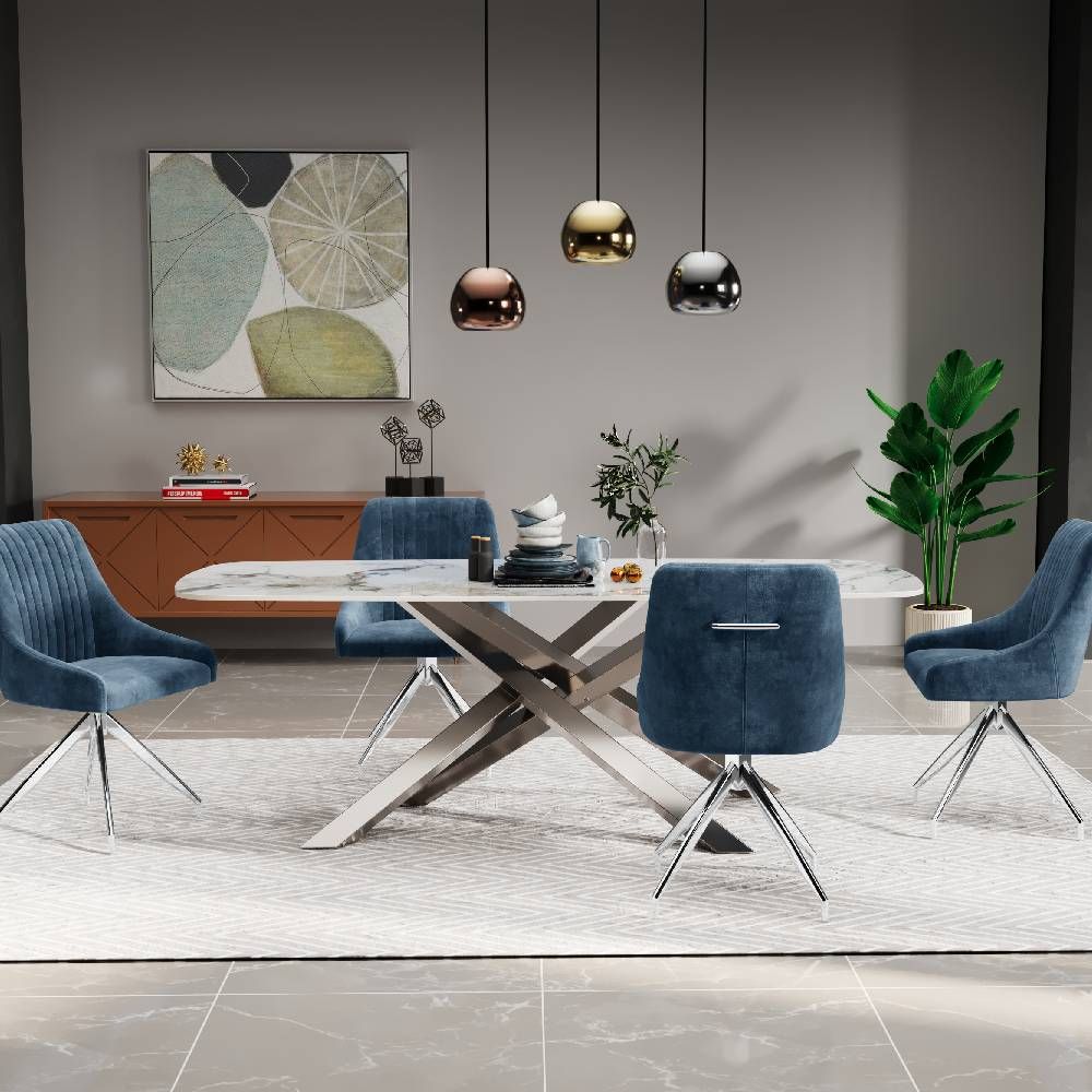 Oakwood Lenzaro Ceramic Dune - Fixed Gloss Dining Table Set
