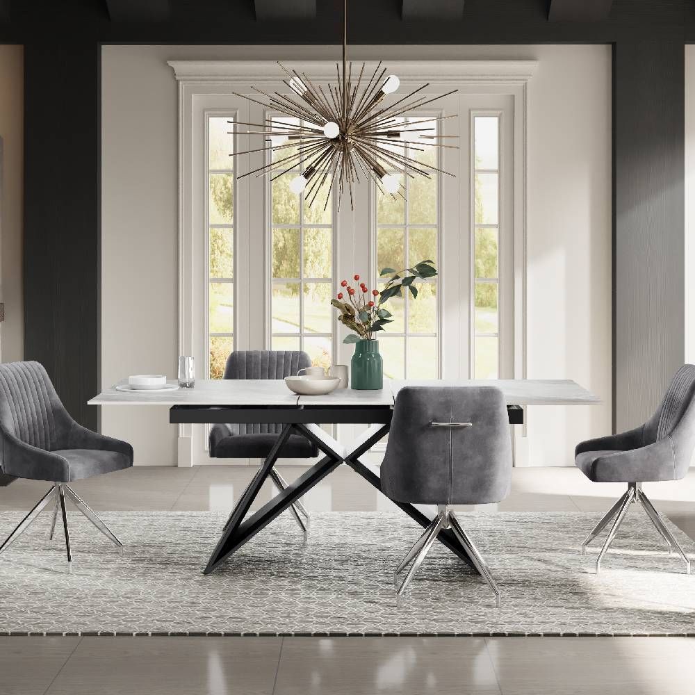 Oakwood Triesta Ceramic Pearla Grey 160/200 Extending Dining Table Set