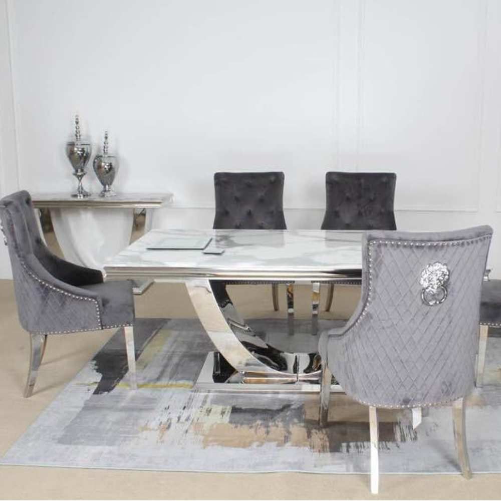 Oakwood Chelsea 1.5M White or Grey Marble Top Dining Table Set