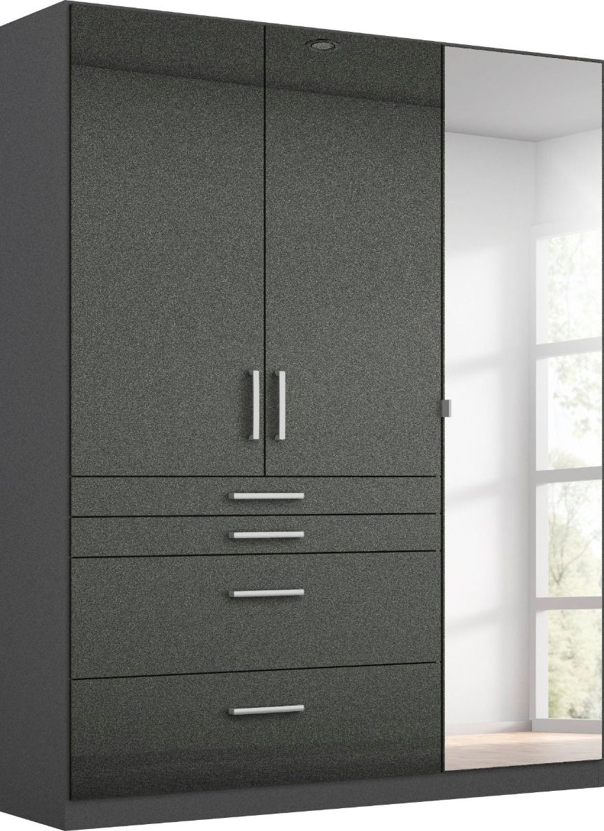 Oakwood Rauch Homburg High Gloss Grey Effect 3 Door Combi Wardrobe