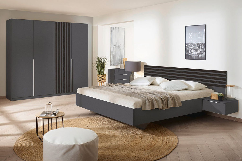 Oakwood Rauch Lamella Metallic Grey and Black oak Hinged Door Wardrobe