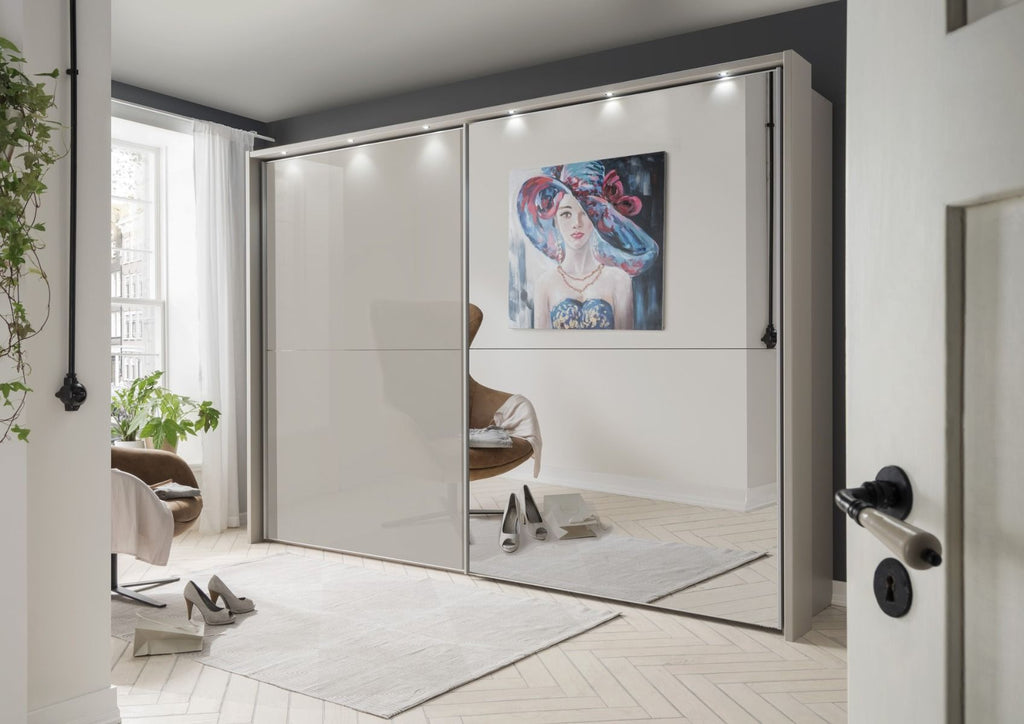 Oakwood Wiemann Berlin Pebble Grey Glass & Mirror Front Sliding Door Wardrobe
