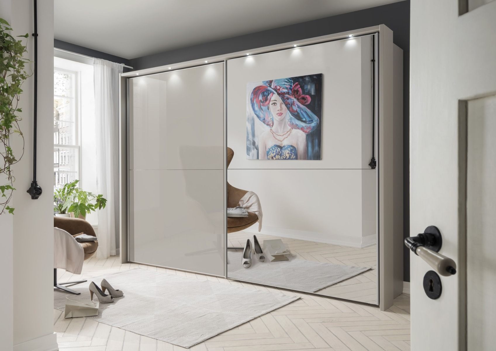 Oakwood Wiemann Berlin Pebble Grey Glass & Mirror Front Sliding Door Wardrobe