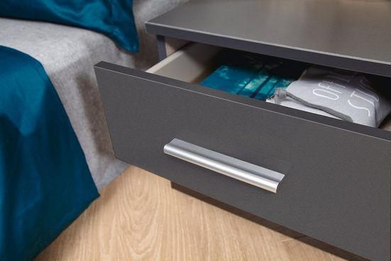 Oakwood Rauch Base 2 Drawer Metallic Grey Bedside Cabinet