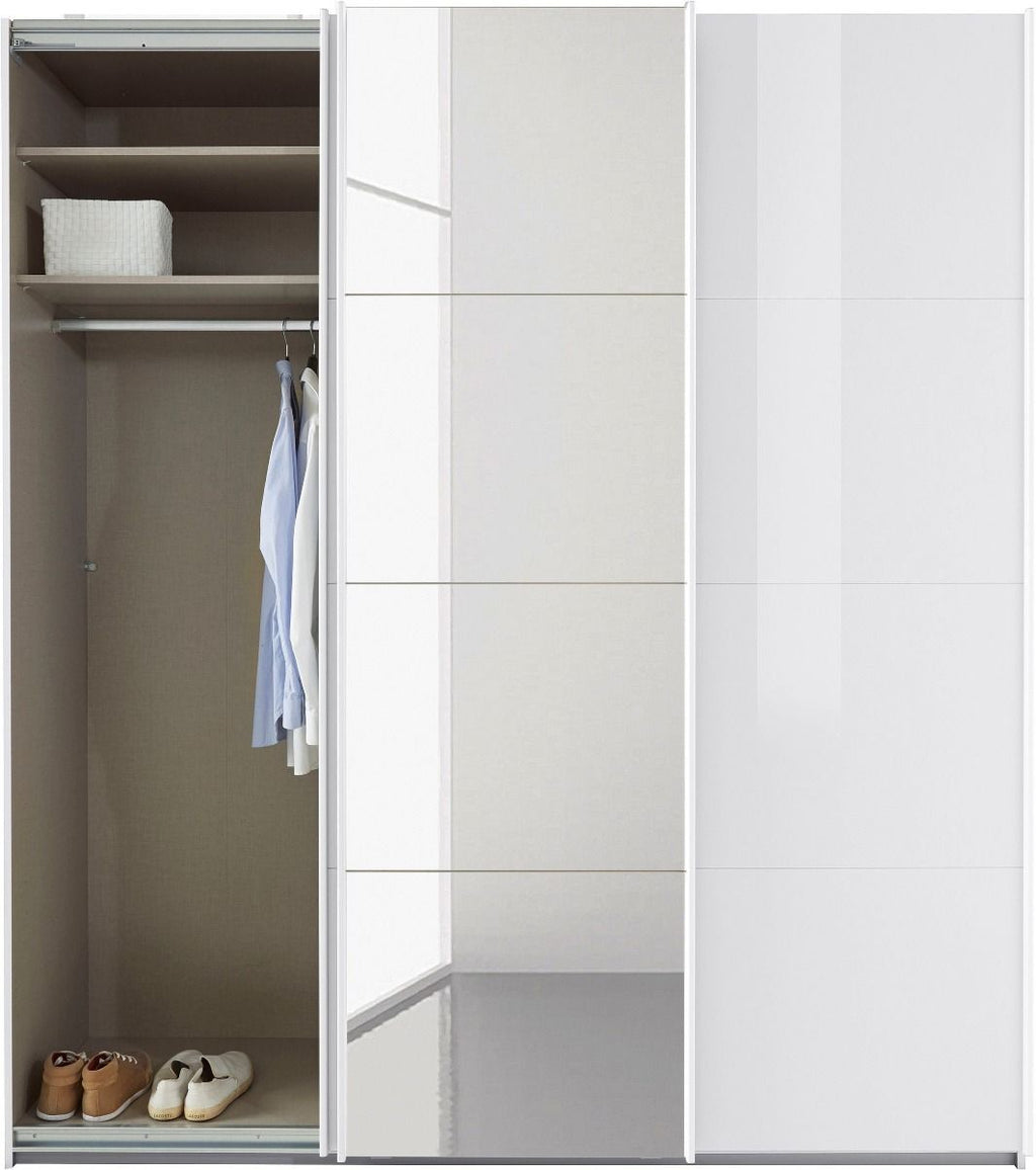 Oakwood Rauch Kulmbach White High Gloss & Mirror 3 Sliding Door Wardrobe 203CM Wide