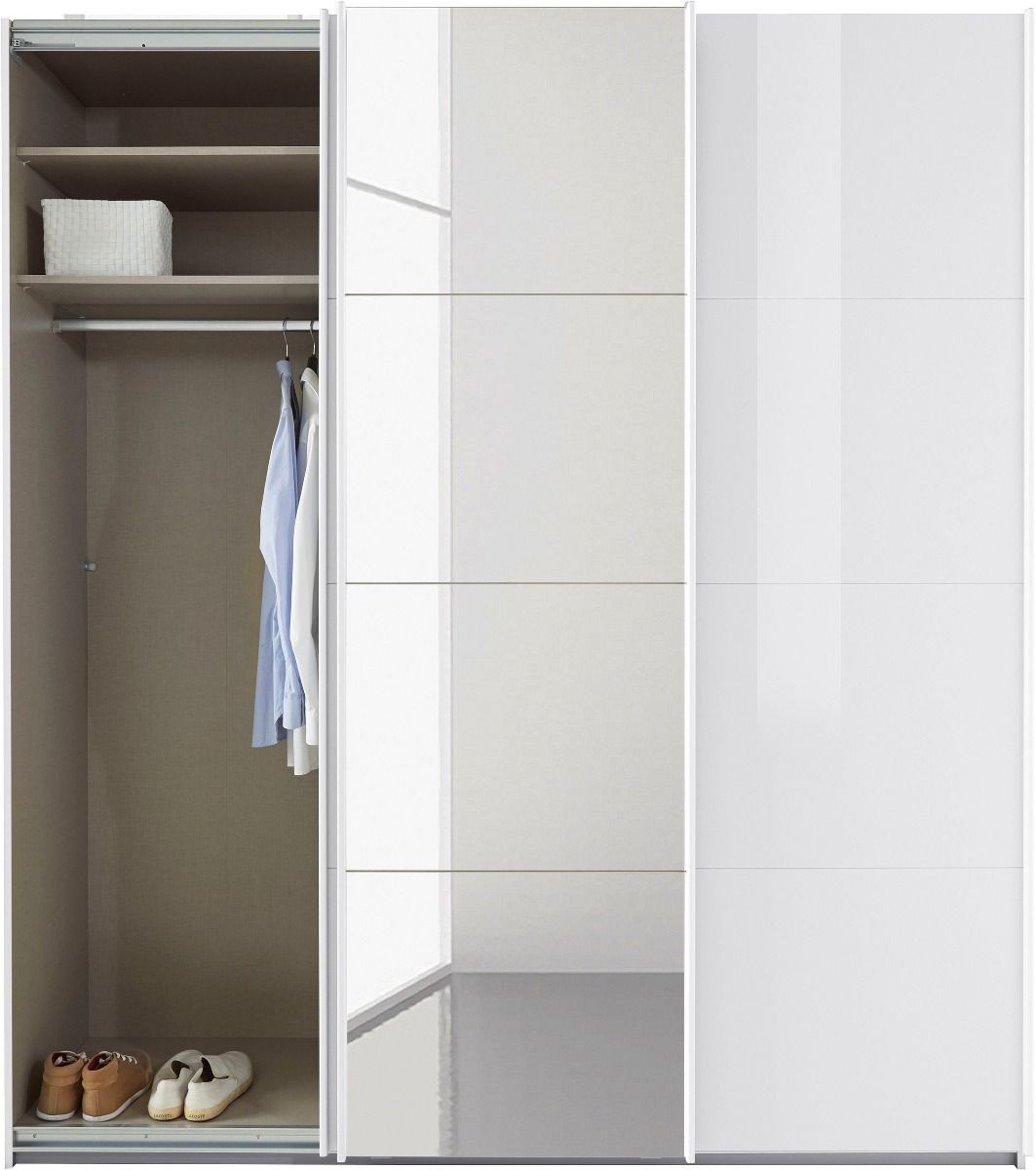 Oakwood Rauch Kulmbach White High Gloss & Mirror 3 Sliding Door Wardrobe 203CM Wide