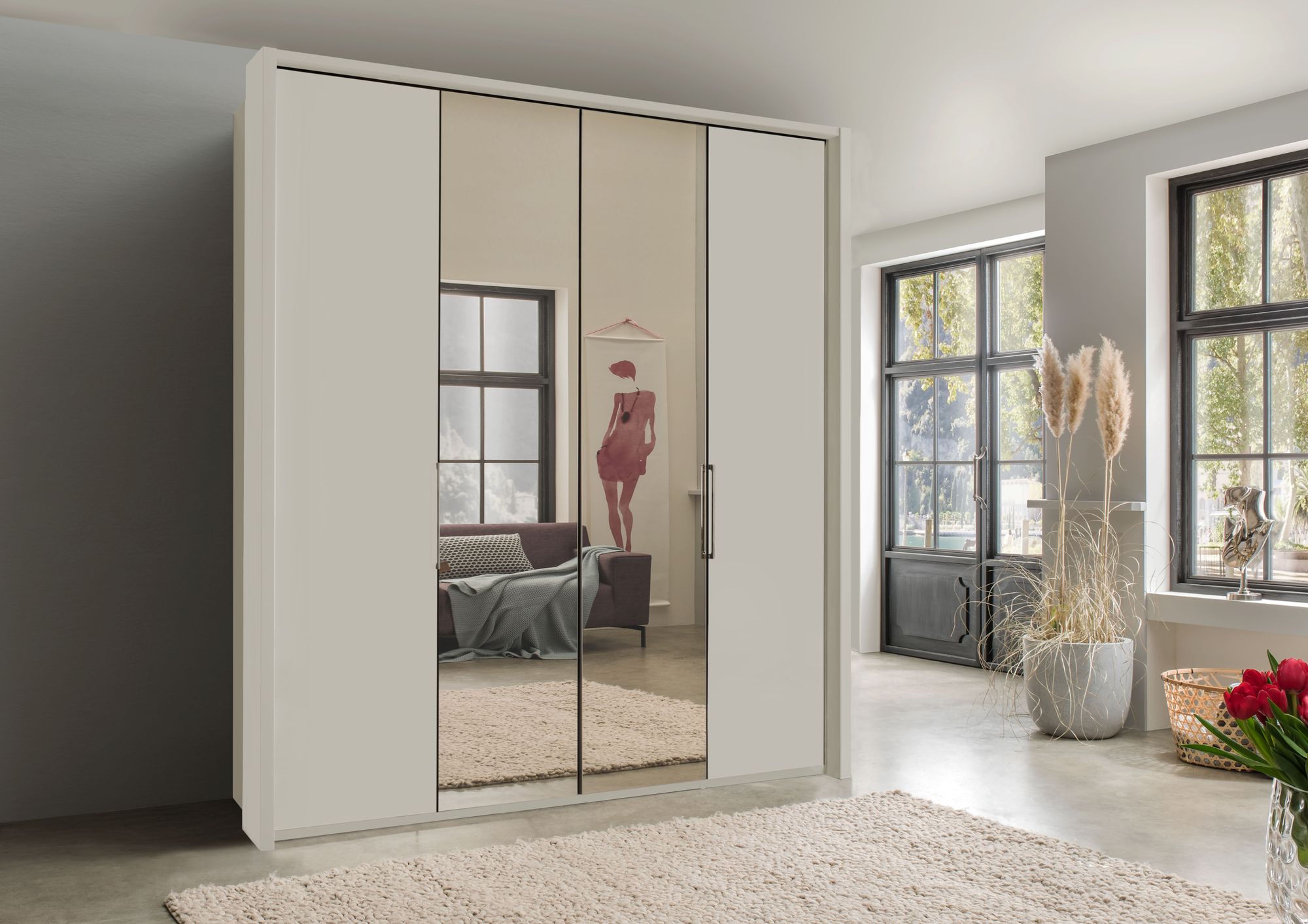Oakwood Wiemann Kansas 4 Door Wardrobe With 2 Full Mirror Doors