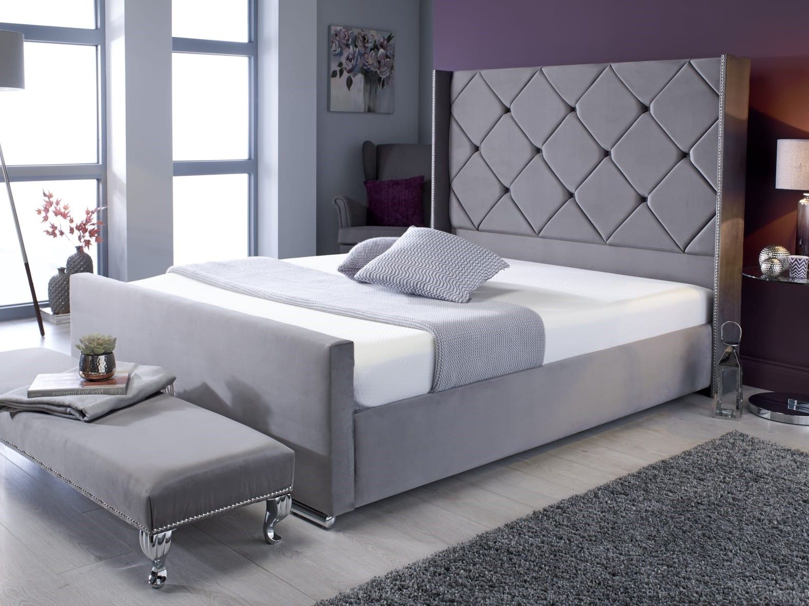 Oakwood Milan Plush Velvet Fabric Upholstered Bed Frame