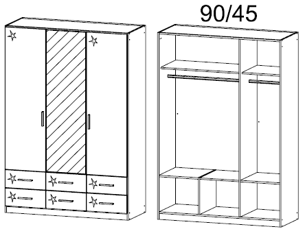 Oakwood Rauch Stuttgart Artisan Oak Light with Soft Grey Front 3 Door Combi Wardrobe