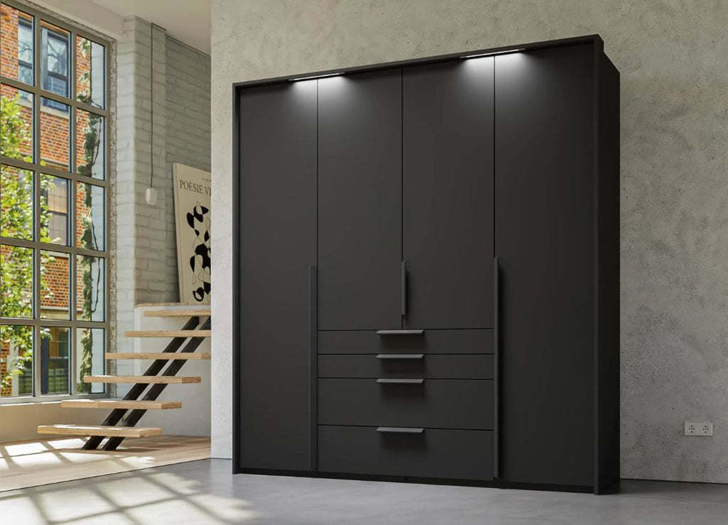 Oakwood Rauch Purisma Graphite 4 Door Hinged  Combi Wardrobe