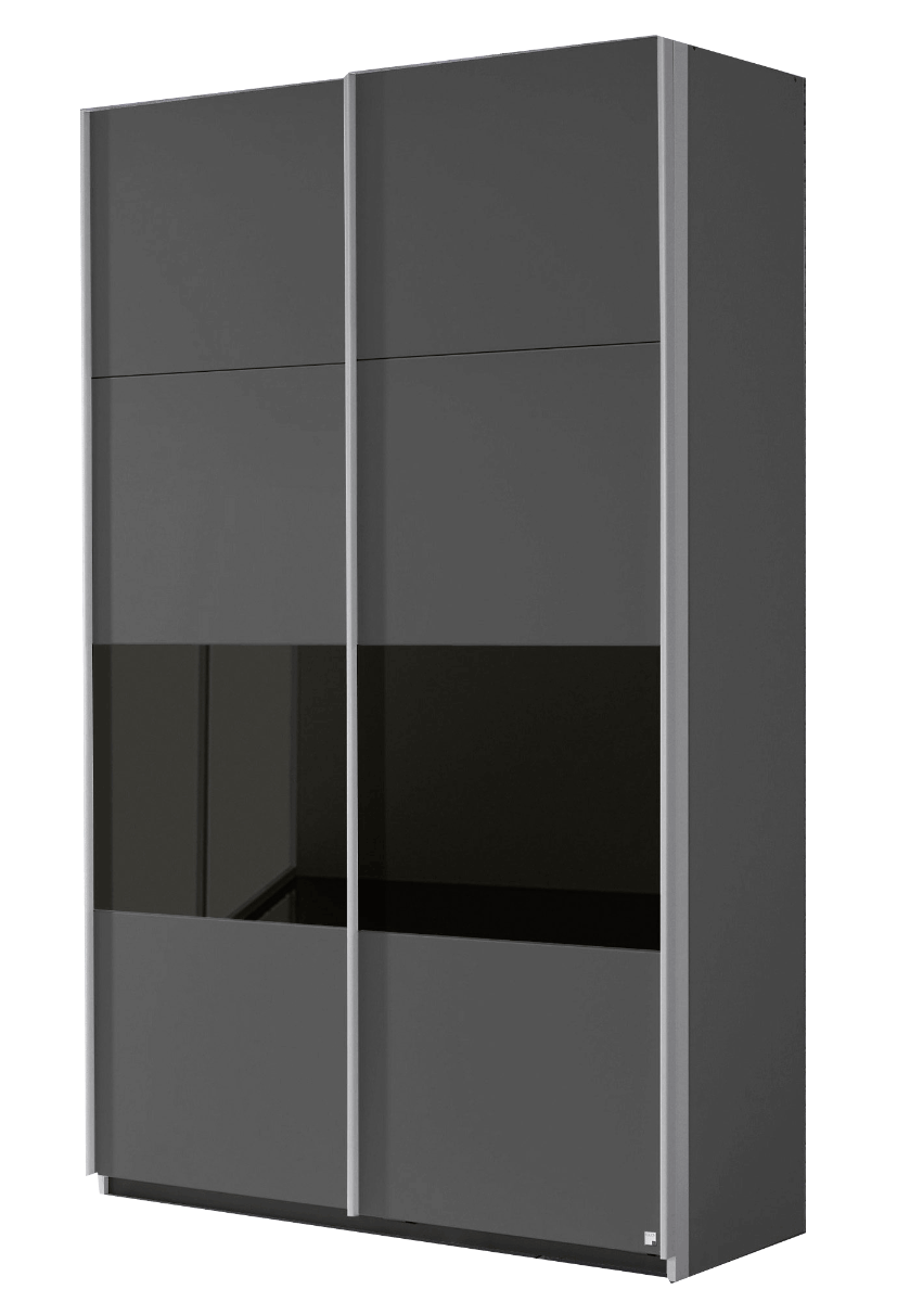 Oakwood Rauch Quadra Metallic Grey & Black Glass 2 Gliding Door Wardrobe