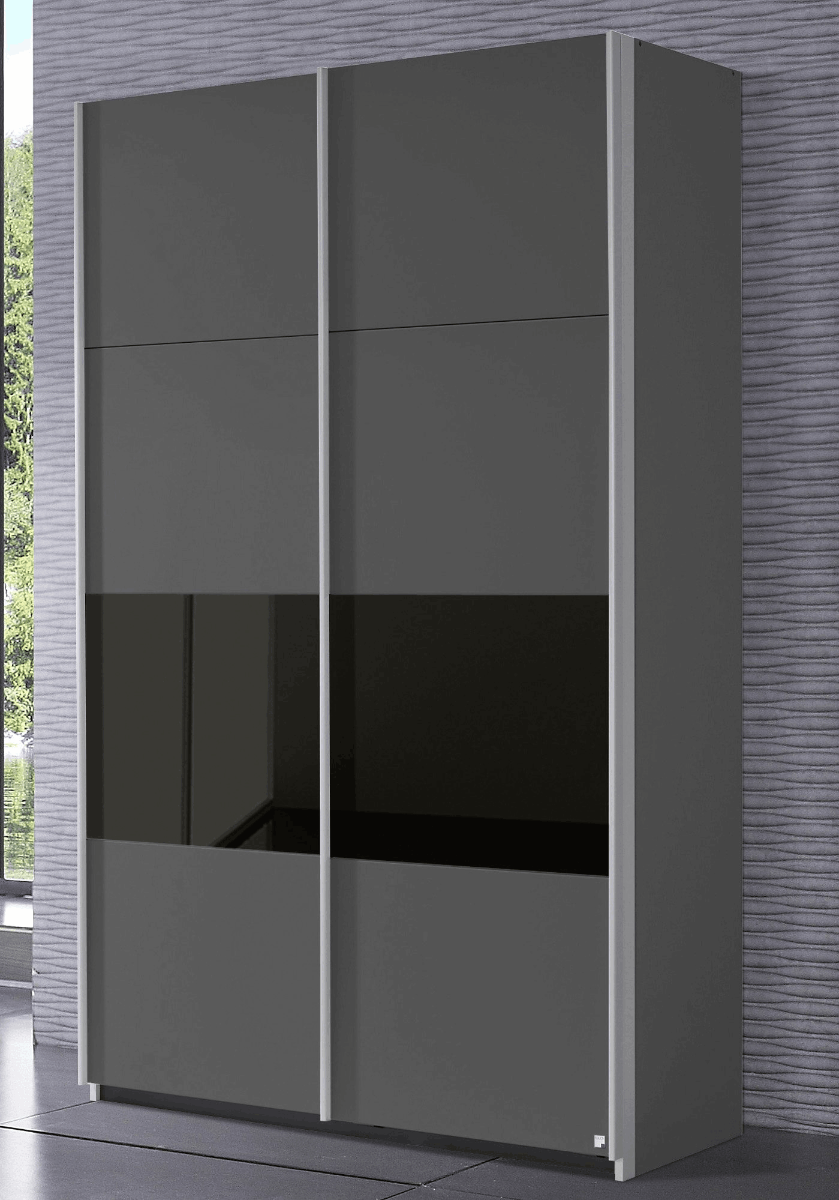 Oakwood Rauch Quadra Metallic Grey & Black Glass 2 Gliding Door Wardrobe