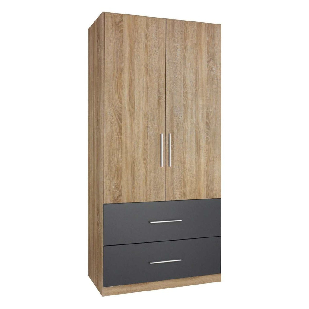 Oakwood Rauch Alvor 2 Door Sonoma Oak Metallic Grey Combi Wardrobe