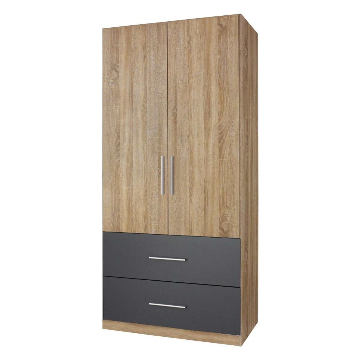 Oakwood Rauch Alvor 2 Door Sonoma Oak Metallic Grey Combi Wardrobe