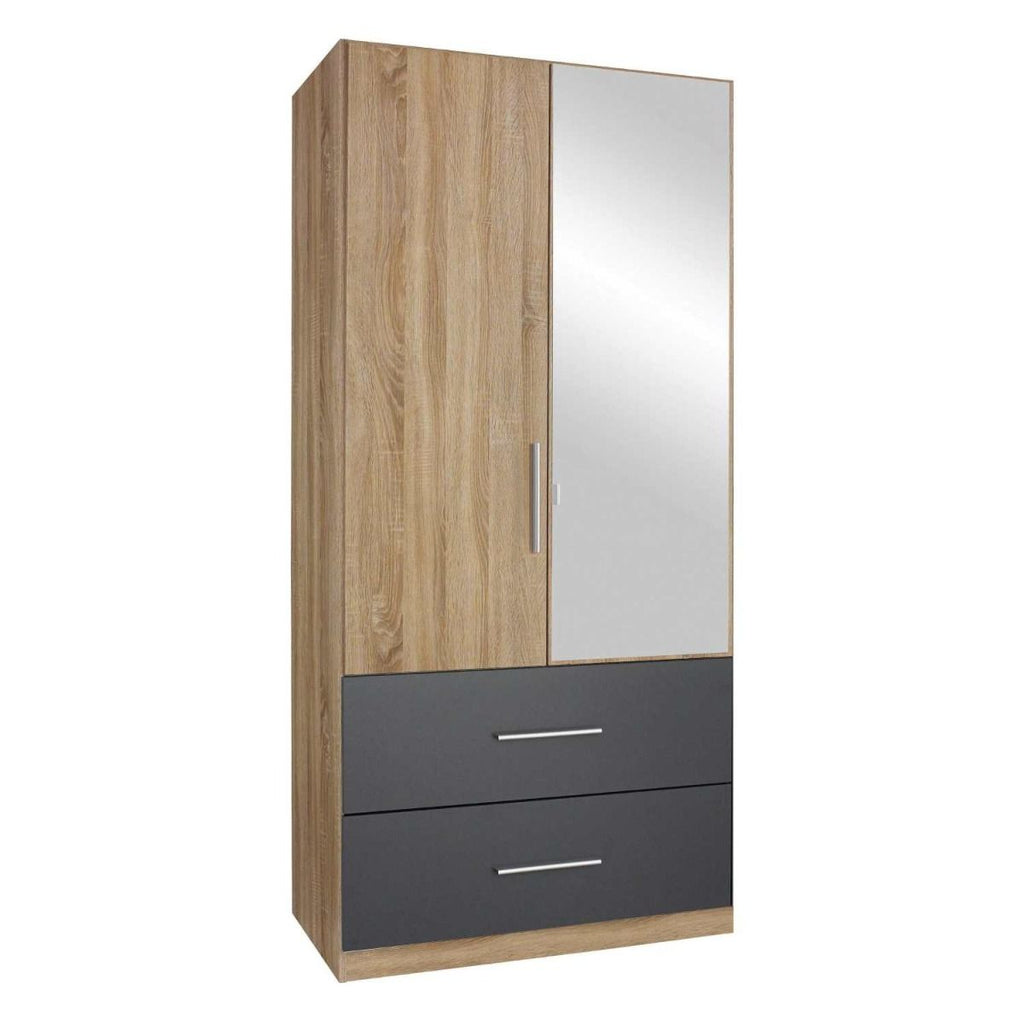 Oakwood Rauch Alvor 2 Door Sonoma Oak Metallic Grey Combi Wardrobe