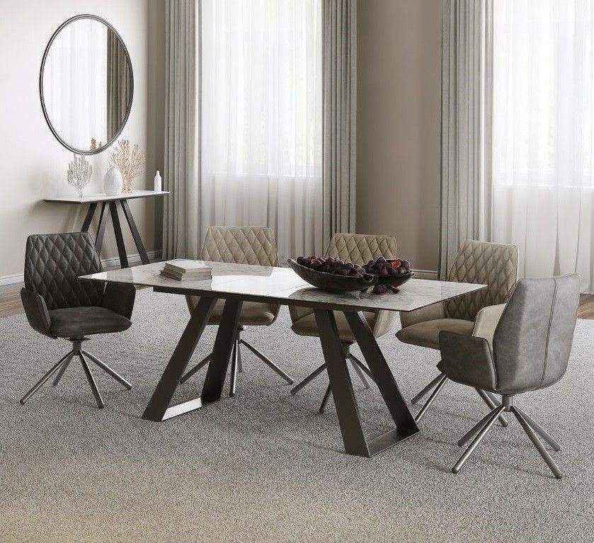 Oakwood Merlino light grey gloss marble ceramic  Ext Dining Table