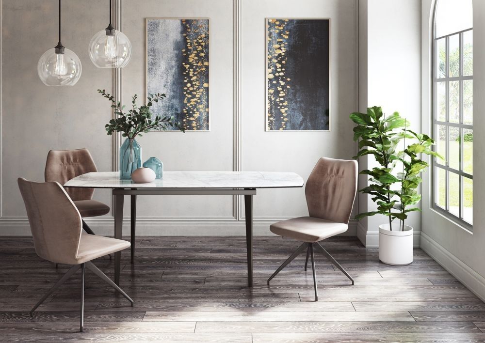 Oakwood Verda Ceramic Marble Top Ext Dining Table With Sena Dining Chairs