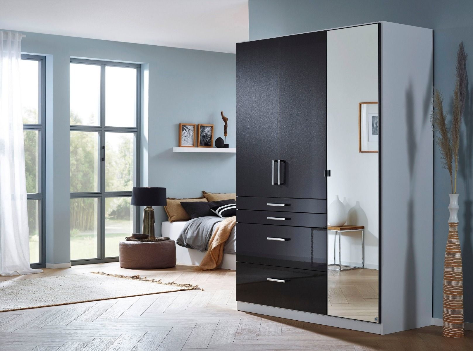 Oakwood Rauch Homburg High Gloss Grey Effect 3 Door Combi Wardrobe