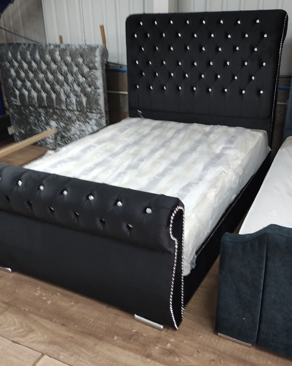 Oakwood Swan Fabric Upholstered Plush Velvet Bed Frame