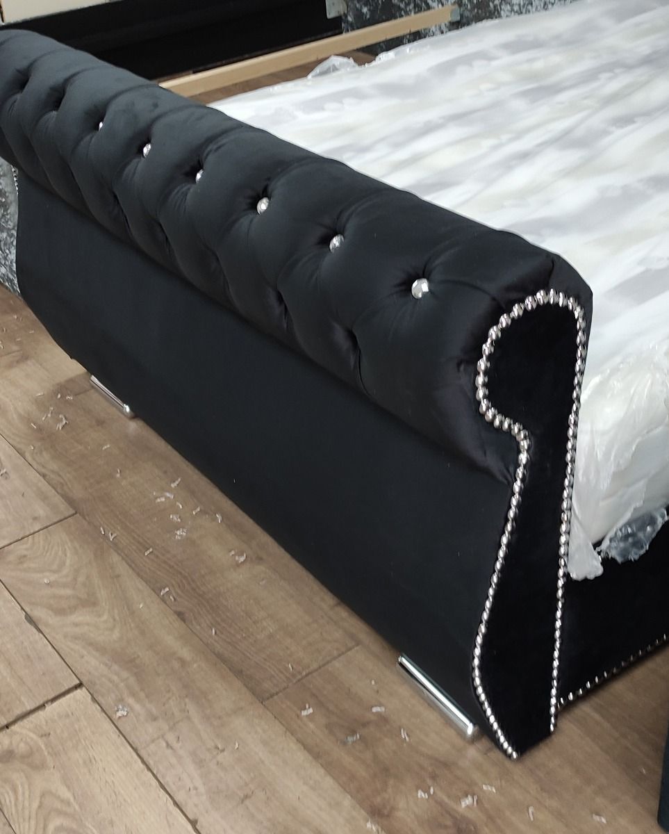 Oakwood Swan Fabric Upholstered Plush Velvet Bed Frame