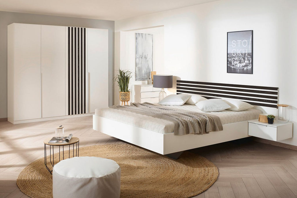 Oakwood Rauch Lamella Alpine white and Black oak 4 Door Hinged Wardrobe