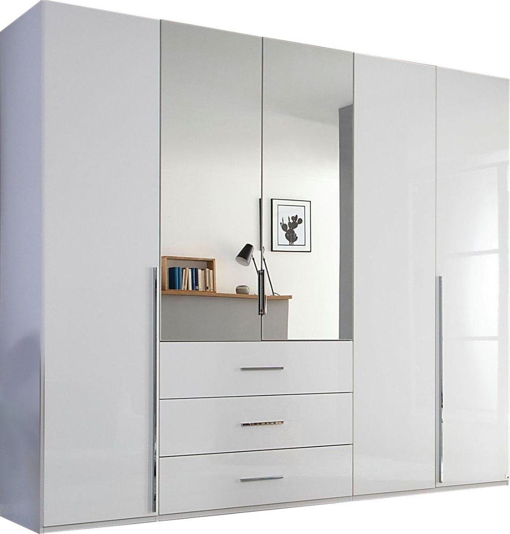 Oakwood Rauch Montclar 5 Door Hinged Combi High Gloss White Wardrobe with Premium Interior