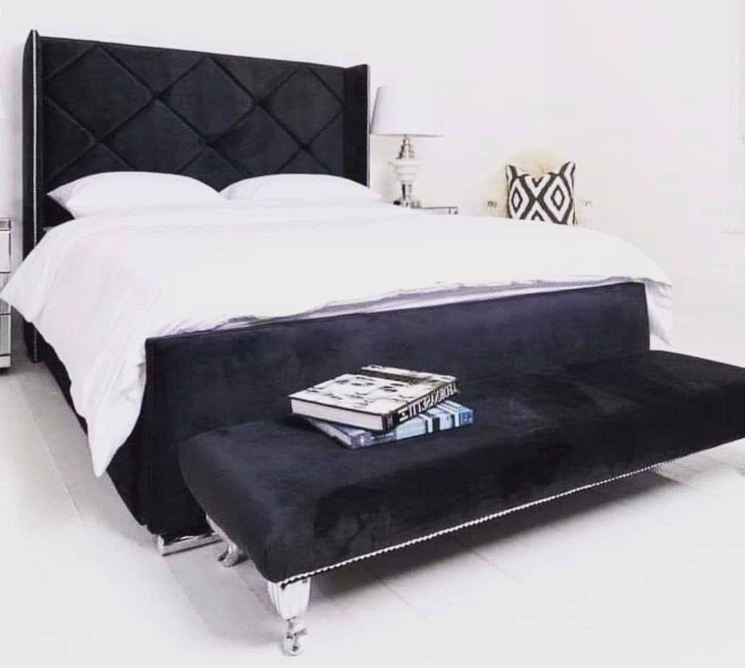 Oakwood Milan Plush Velvet Fabric Upholstered Bed Frame