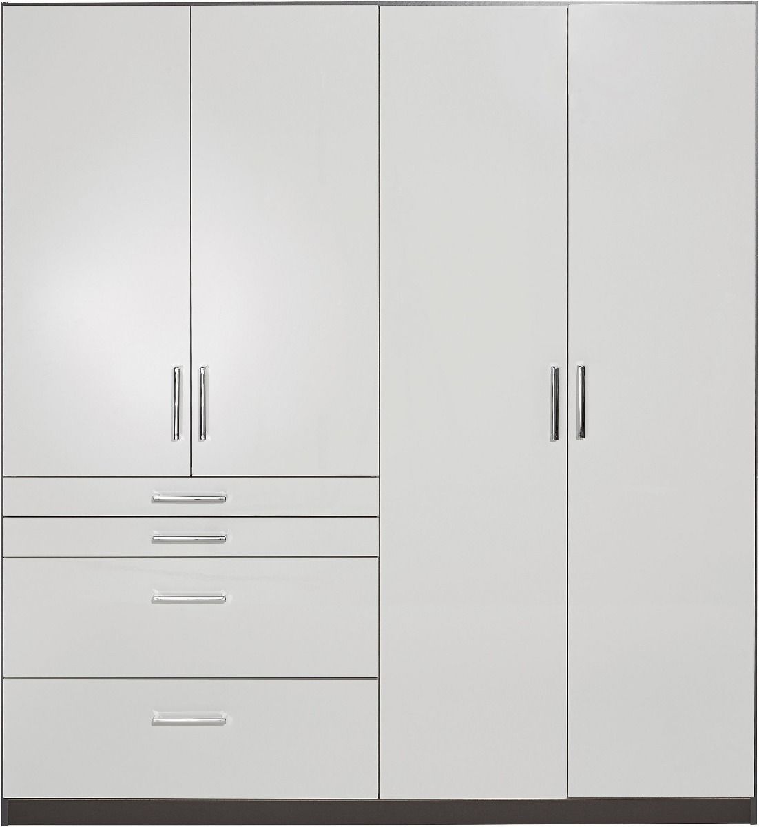 Oakwood Rauch Homburg Metallic Grey and High Gloss White 4 Door Wardrobe