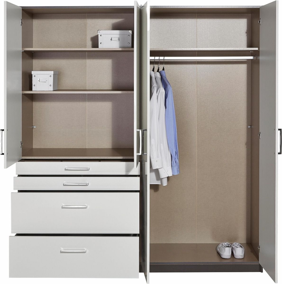 Oakwood Rauch Homburg Metallic Grey and High Gloss White 4 Door Extended Height Wardrobe