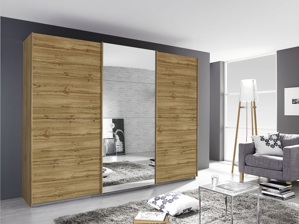 Oakwood Rauch Kulmbach Artisan Oak 3 Sliding Door Wardrobe With Mirror