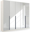 Oakwood Rauch White Glass With Mirror Modern Quadra Spin 5 Door Hinged 226CM Wardrobe