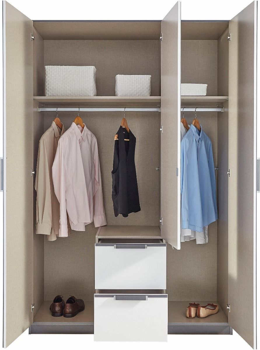 Oakwood Rauch Essensa White Glass Front Combi Hinged Door Wardrobe