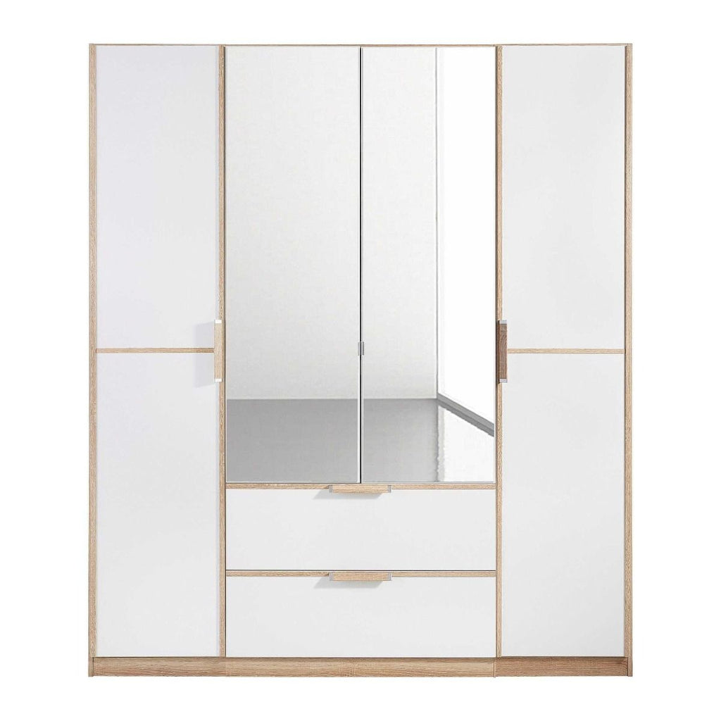 Oakwood Rauch Essensa Sonoma Oak 4 Door Hinged Combi Wardrobe With Mirror