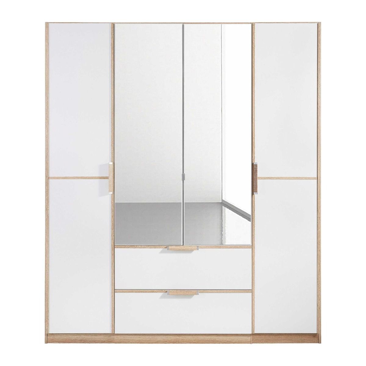 Oakwood Rauch Essensa Sonoma Oak 4 Door Hinged Combi Wardrobe With Mirror