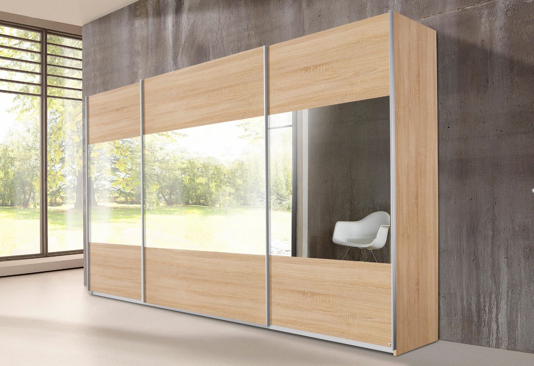 Oakwood Rauch Quadra 3 Sliding Door Wardrobe With Sonoma Oak and Mirror Front