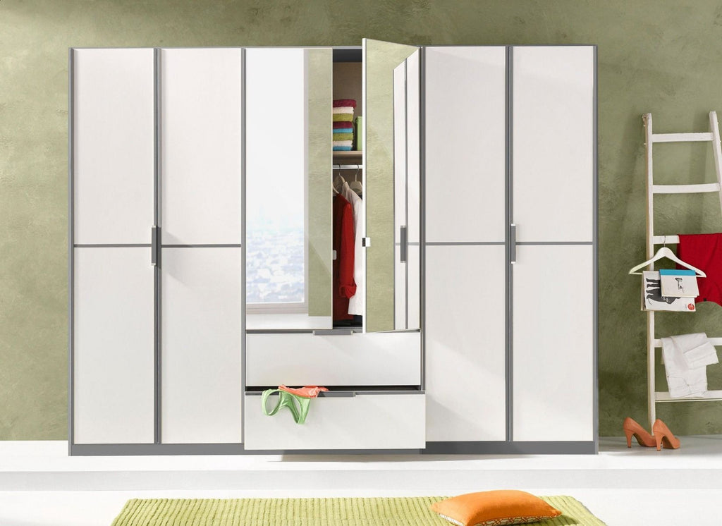 Oakwood Rauch Essensa White Glass Front Combi Hinged Door Wardrobe