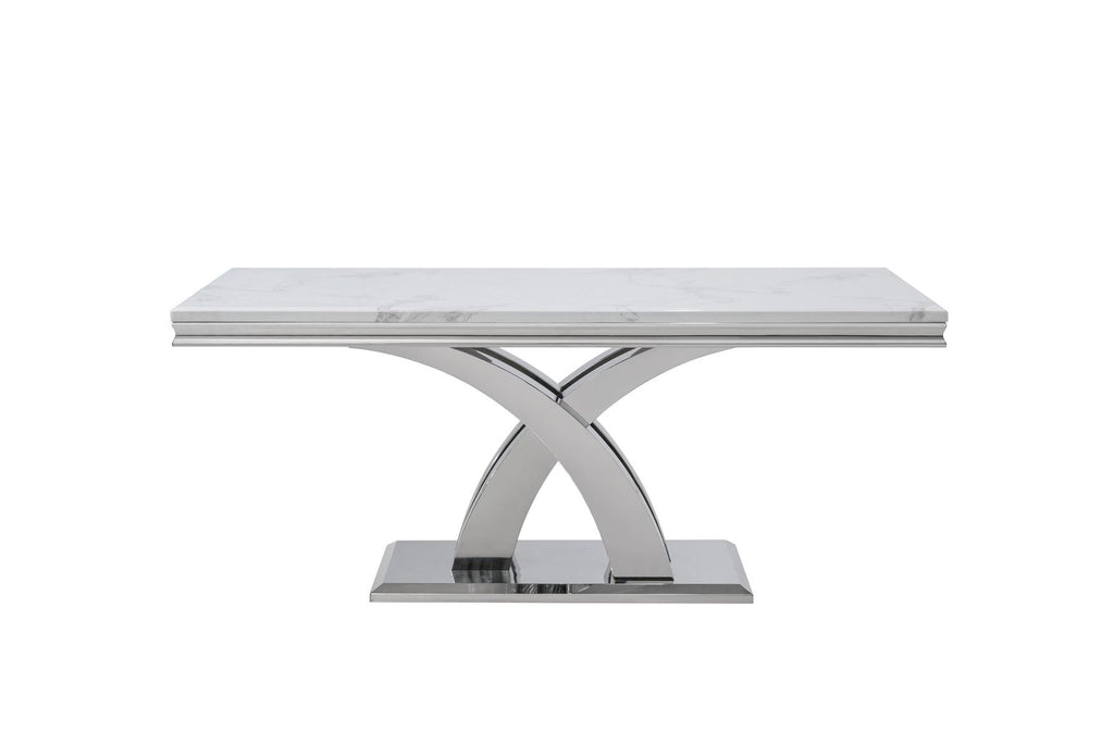 Oakwood Ottavia 1.8M White Marble Dining Table with 6 Lewis Chairs