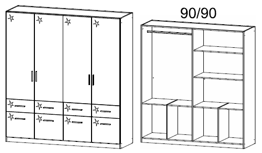 Oakwood Rauch Celle High Gloss Soft Grey Front Hinged Door Combi Wardrobe