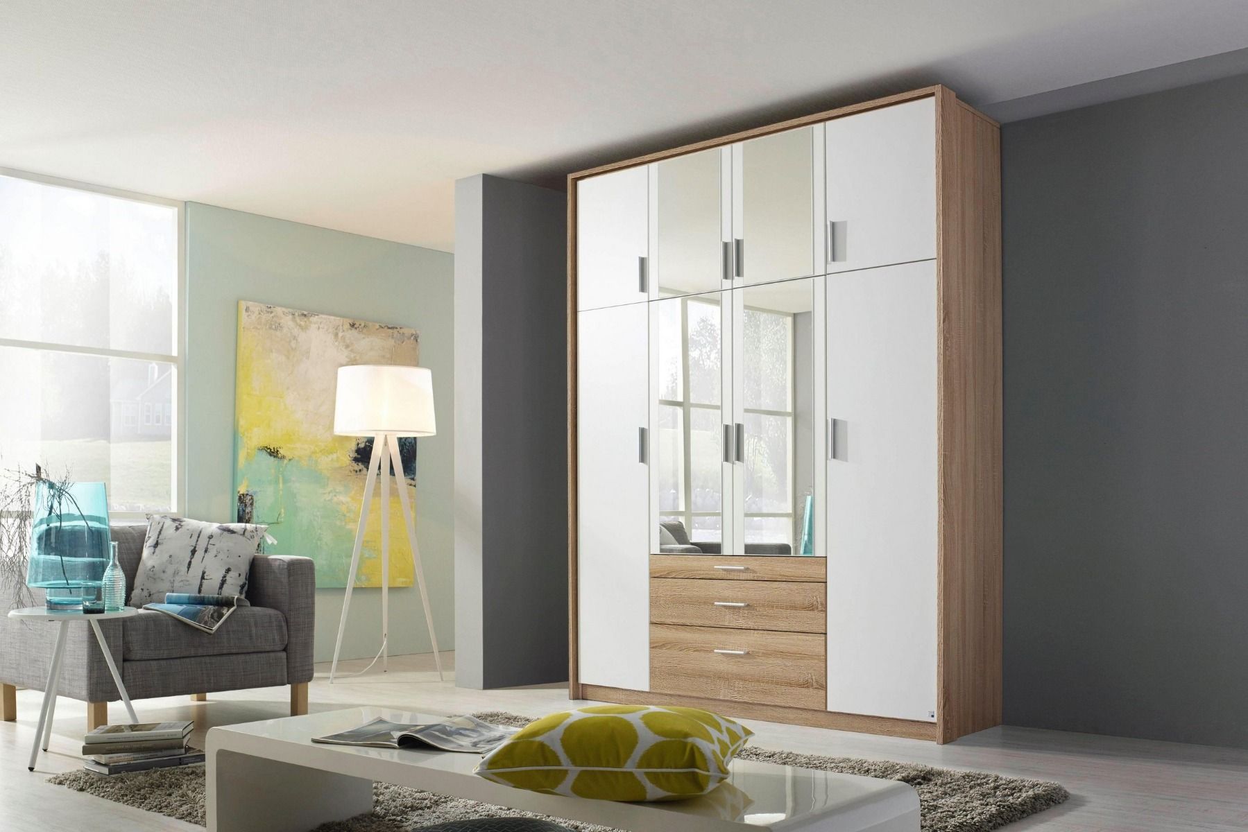 Oakwood Rauch Hildesheim Extra Metallic Grey & Alpine White Combi Wardrobe